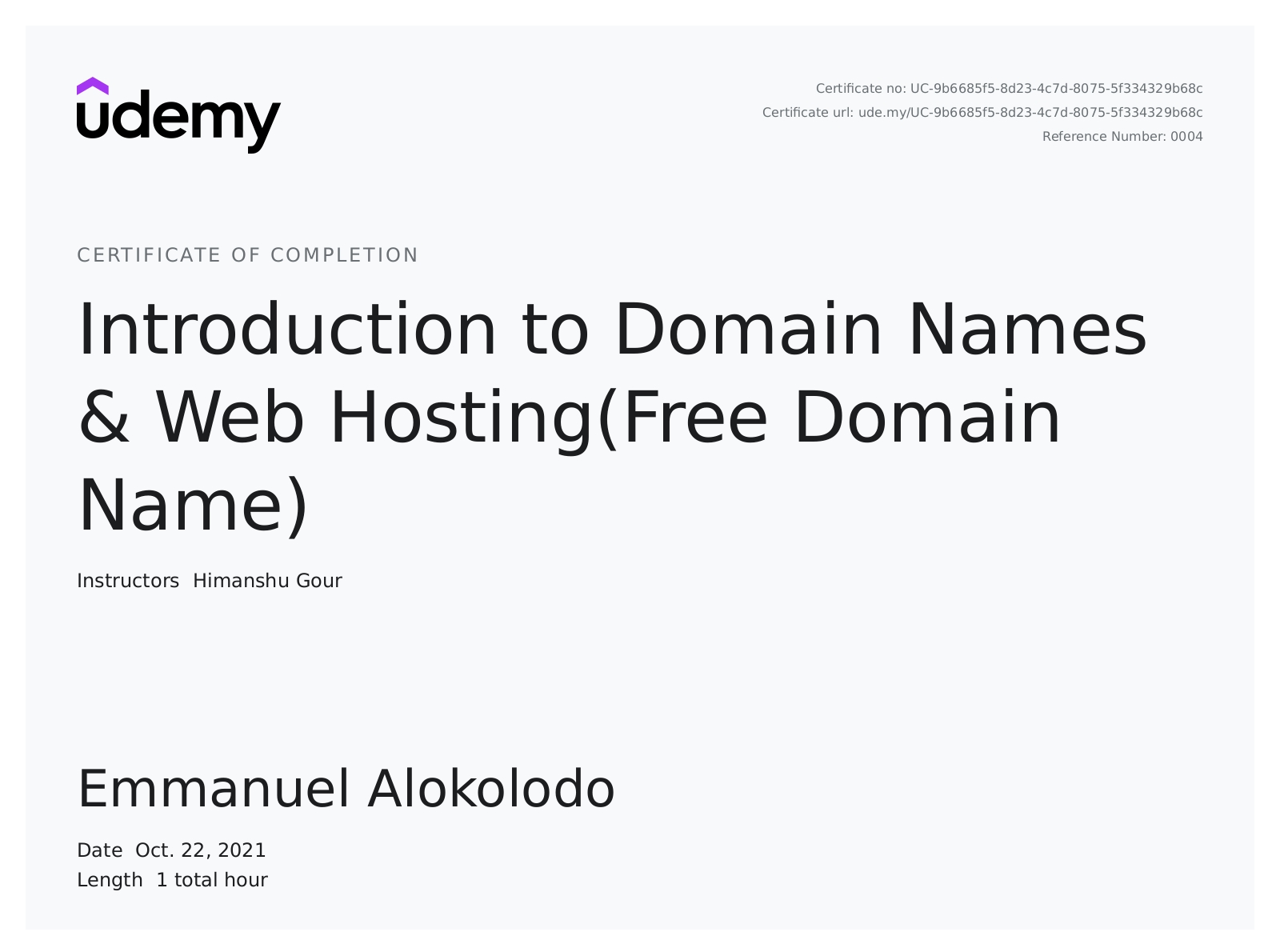 Domain Hosting Cert